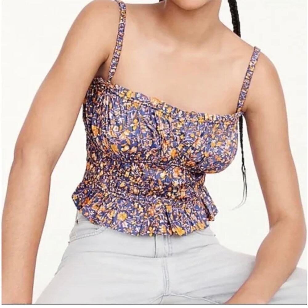 J Crew Cinched Waist Cotton Poplin Cropped Sleeveless Dressy Tank Top Size XS